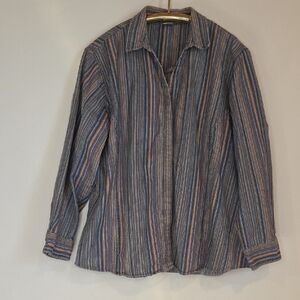 Dressbarn Blue Multi-Color Striped Cotton Button Up Shirt Sz 1X